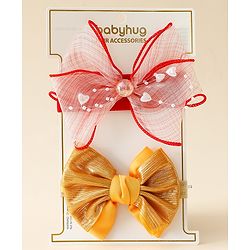 Babyhug Free Size Headbands With Bow Applique Pack Of 2 - Red & Gold