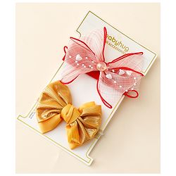 Babyhug Free Size Headbands With Bow Applique Pack Of 2 - Red & Gold