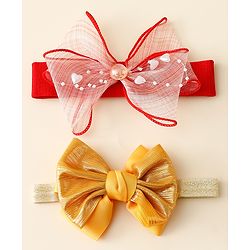 Babyhug Free Size Headbands With Bow Applique Pack Of 2 - Red & Gold