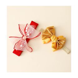 Babyhug Free Size Headbands With Bow Applique Pack Of 2 - Red & Gold