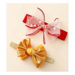Babyhug Free Size Headbands With Bow Applique Pack Of 2 - Red & Gold