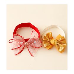 Babyhug Free Size Headbands With Bow Applique Pack Of 2 - Red & Gold