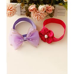 Babyhug Free Size Headbands With Floral & Bow Applique Pack Of 2 - Multicolor