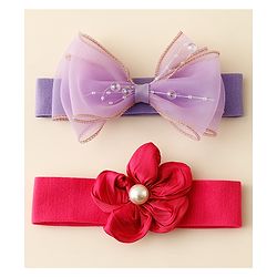 Babyhug Free Size Headbands With Floral & Bow Applique Pack Of 2 - Multicolor