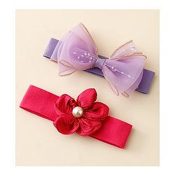 Babyhug Free Size Headbands With Floral & Bow Applique Pack Of 2 - Multicolor