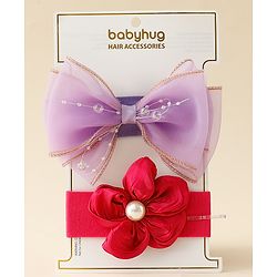 Babyhug Free Size Headbands With Floral & Bow Applique Pack Of 2 - Multicolor