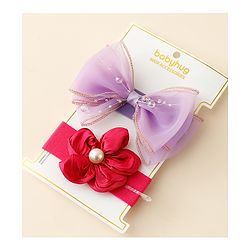 Babyhug Free Size Headbands With Floral & Bow Applique Pack Of 2 - Multicolor