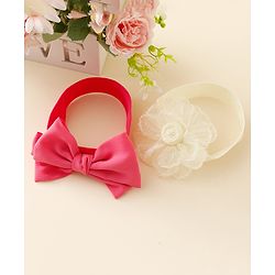 Babyhug Free Size Headbands With Floral & Bow Applique Pack Of 2 - Fuchsia & Beige