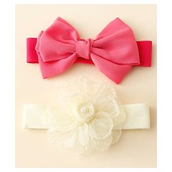 Babyhug Free Size Headbands With Floral & Bow Applique Pack Of 2 - Fuchsia & Beige