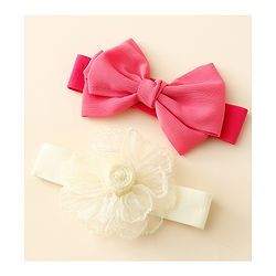 Babyhug Free Size Headbands With Floral & Bow Applique Pack Of 2 - Fuchsia & Beige