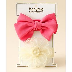 Babyhug Free Size Headbands With Floral & Bow Applique Pack Of 2 - Fuchsia & Beige