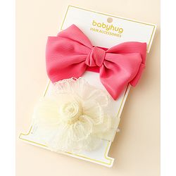 Babyhug Free Size Headbands With Floral & Bow Applique Pack Of 2 - Fuchsia & Beige