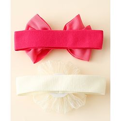 Babyhug Free Size Headbands With Floral & Bow Applique Pack Of 2 - Fuchsia & Beige