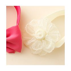 Babyhug Free Size Headbands With Floral & Bow Applique Pack Of 2 - Fuchsia & Beige