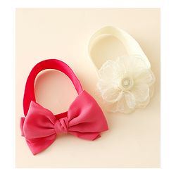 Babyhug Free Size Headbands With Floral & Bow Applique Pack Of 2 - Fuchsia & Beige