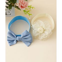 Babyhug Free Size Headbands With Floral & Bow Applique Pack Of 2 - Blue & Beige