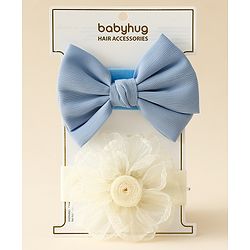 Babyhug Free Size Headbands With Floral & Bow Applique Pack Of 2 - Blue & Beige