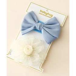 Babyhug Free Size Headbands With Floral & Bow Applique Pack Of 2 - Blue & Beige