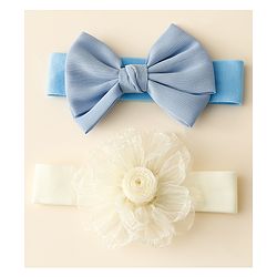 Babyhug Free Size Headbands With Floral & Bow Applique Pack Of 2 - Blue & Beige