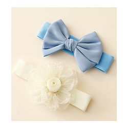 Babyhug Free Size Headbands With Floral & Bow Applique Pack Of 2 - Blue & Beige
