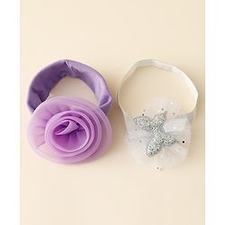 Babyhug Free Size Headbands With Floral & Butterfly Applique Pack Of 2 - Purple & Silver