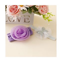Babyhug Free Size Headbands With Floral & Butterfly Applique Pack Of 2 - Purple & Silver