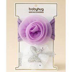 Babyhug Free Size Headbands With Floral & Butterfly Applique Pack Of 2 - Purple & Silver