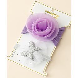 Babyhug Free Size Headbands With Floral & Butterfly Applique Pack Of 2 - Purple & Silver