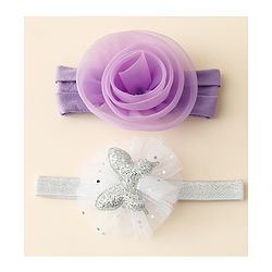 Babyhug Free Size Headbands With Floral & Butterfly Applique Pack Of 2 - Purple & Silver
