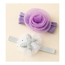 Babyhug Free Size Headbands With Floral & Butterfly Applique Pack Of 2 - Purple & Silver