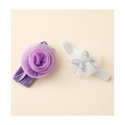 Babyhug Free Size Headbands With Floral & Butterfly Applique Pack Of 2 - Purple & Silver
