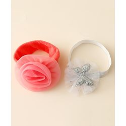Babyhug Free Size Headbands With Floral & Butterfly Applique Pack Of 2 - Peach & Silver