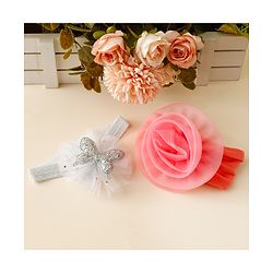 Babyhug Free Size Headbands With Floral & Butterfly Applique Pack Of 2 - Peach & Silver