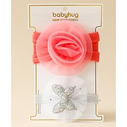 Babyhug Free Size Headbands With Floral & Butterfly Applique Pack Of 2 - Peach & Silver