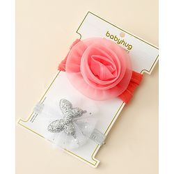Babyhug Free Size Headbands With Floral & Butterfly Applique Pack Of 2 - Peach & Silver
