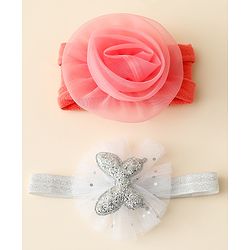 Babyhug Free Size Headbands With Floral & Butterfly Applique Pack Of 2 - Peach & Silver