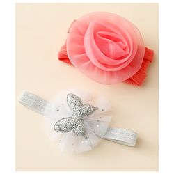 Babyhug Free Size Headbands With Floral & Butterfly Applique Pack Of 2 - Peach & Silver