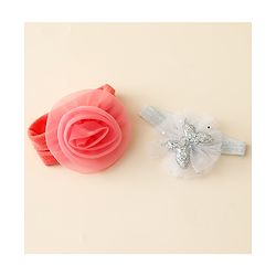 Babyhug Free Size Headbands With Floral & Butterfly Applique Pack Of 2 - Peach & Silver