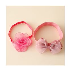 Babyhug Free Size Headbands With Floral & Bow Applique Pack Of 2 - Pink