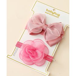 Babyhug Free Size Headbands With Floral & Bow Applique Pack Of 2 - Pink