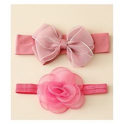 Babyhug Free Size Headbands With Floral & Bow Applique Pack Of 2 - Pink