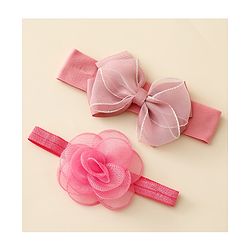 Babyhug Free Size Headbands With Floral & Bow Applique Pack Of 2 - Pink