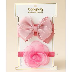 Babyhug Free Size Headbands With Floral & Bow Applique Pack Of 2 - Pink