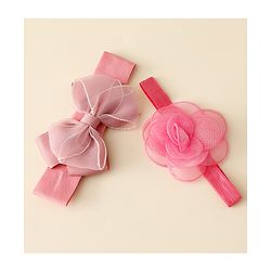 Babyhug Free Size Headbands With Floral & Bow Applique Pack Of 2 - Pink