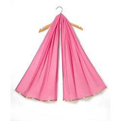 Babyhug Woven Half Sleeves Choli Lehenga Set with Dupatta & Floral Print & Lace Detailing - Pink & Offwhite