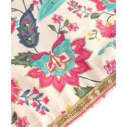 Babyhug Woven Half Sleeves Choli Lehenga Set with Dupatta & Floral Print & Lace Detailing - Pink & Offwhite
