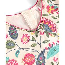Babyhug Woven Half Sleeves Choli Lehenga Set with Dupatta & Floral Print & Lace Detailing - Pink & Offwhite