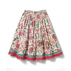 Babyhug Woven Half Sleeves Choli Lehenga Set with Dupatta & Floral Print & Lace Detailing - Pink & Offwhite