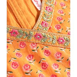 Babyhug Woven Sleeveless Lehenga Choli Set & Dupatta with Floral Print & Lace Detailing - Yellow & Peach