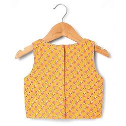 Babyhug Woven Sleeveless Lehenga Choli Set & Dupatta with Floral Print & Lace Detailing - Yellow & Peach